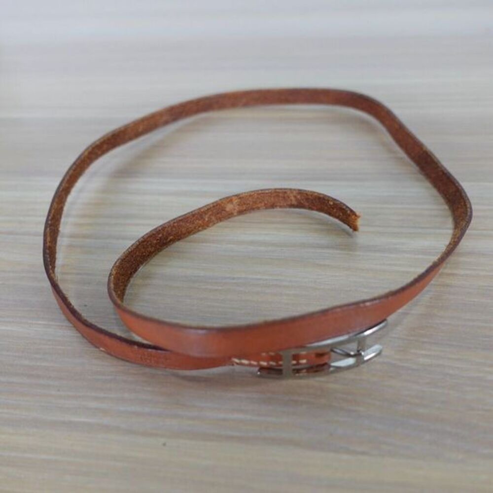 HERMÈS‎ PARIS Wrap Hapi 3 Bracelet Choker Brown Leather Silver H 24 in - Picture 3 of 10
